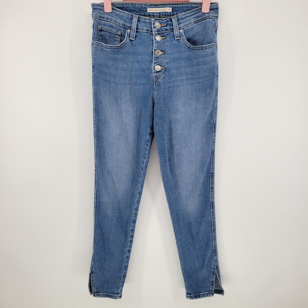 Levis 721 High Rise Skinny Ankle Jeans Blue Medium Wash Button Fly Size 28